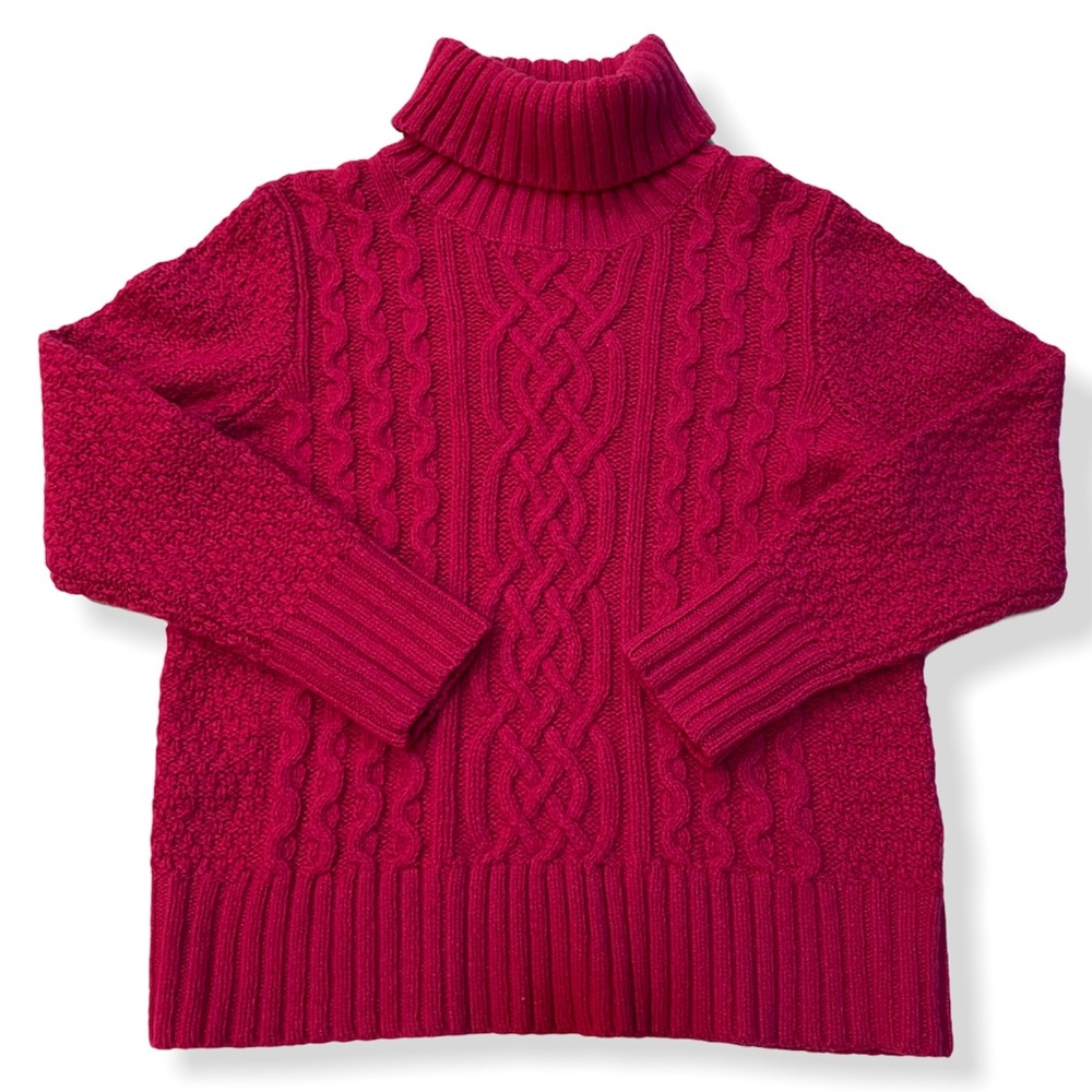 Eddie Bauer Pink Lambswool Turtleneck Heavy Cable Knit Sweater Women PXL